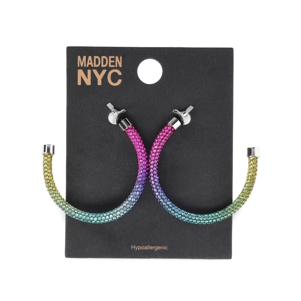 Madden NYC Women's Fashion Rainbow Pave' Tube Hoop Earrings